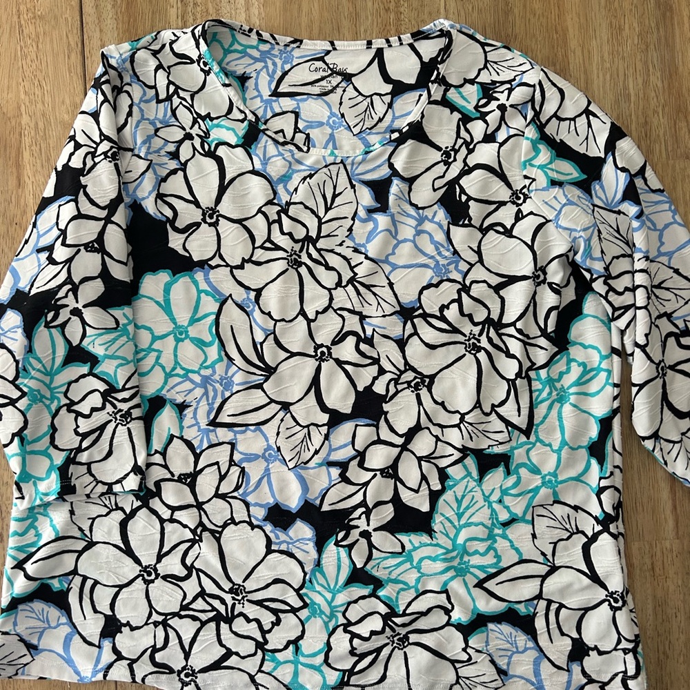 Coral Bay Black and Blue Floral Long Sleeve Top